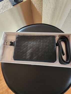 Calvin Klein Black Leather Wristlet with Gold Hardware